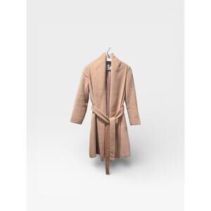 JIGOTT Alpaca Wool Wrap Coat - Quiet Luxury Minimalist Belted Trench Small